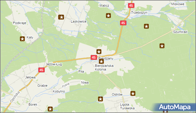 mapa Bierdzany gmina Turawa, Bierdzany gmina Turawa na mapie Targeo