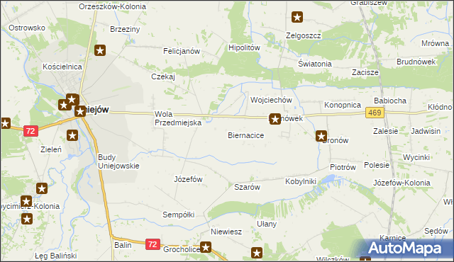 mapa Biernacice gmina Wartkowice, Biernacice gmina Wartkowice na mapie Targeo