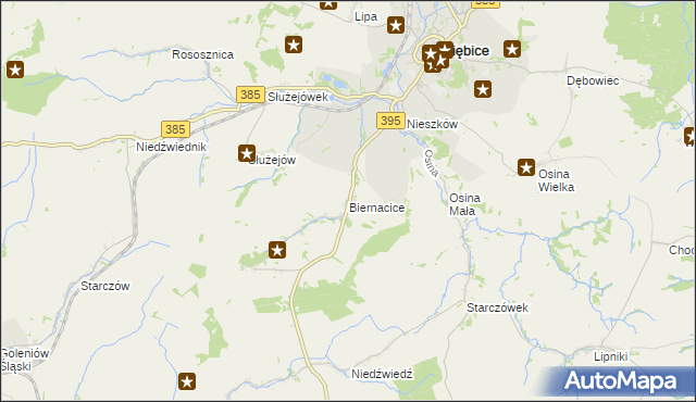 mapa Biernacice gmina Ziębice, Biernacice gmina Ziębice na mapie Targeo