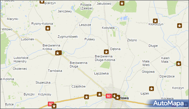 mapa Bierzwienna Długa-Kolonia, Bierzwienna Długa-Kolonia na mapie Targeo