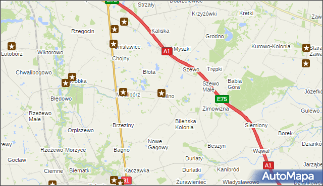 mapa Bilno gmina Lubień Kujawski, Bilno gmina Lubień Kujawski na mapie Targeo