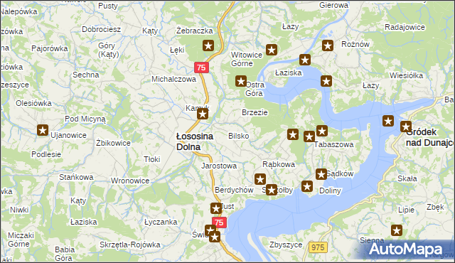 mapa Bilsko gmina Łososina Dolna, Bilsko gmina Łososina Dolna na mapie Targeo