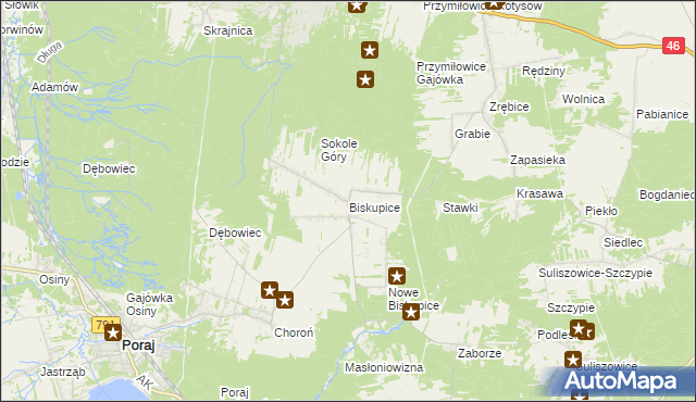 mapa Biskupice gmina Olsztyn, Biskupice gmina Olsztyn na mapie Targeo