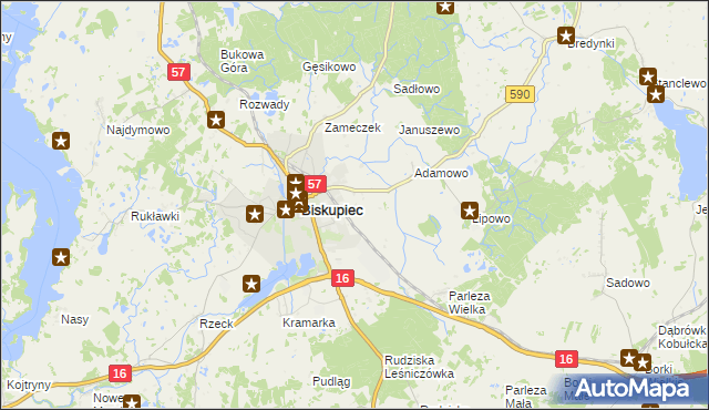 mapa Biskupiec-Kolonia Druga, Biskupiec-Kolonia Druga na mapie Targeo