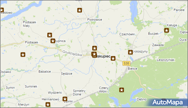 mapa Biskupiec powiat nowomiejski, Biskupiec powiat nowomiejski na mapie Targeo