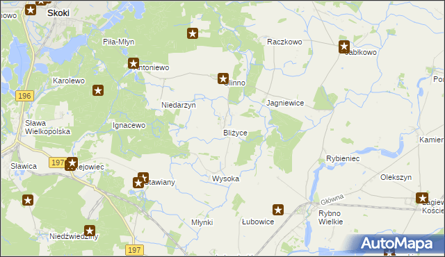 mapa Bliżyce gmina Skoki, Bliżyce gmina Skoki na mapie Targeo