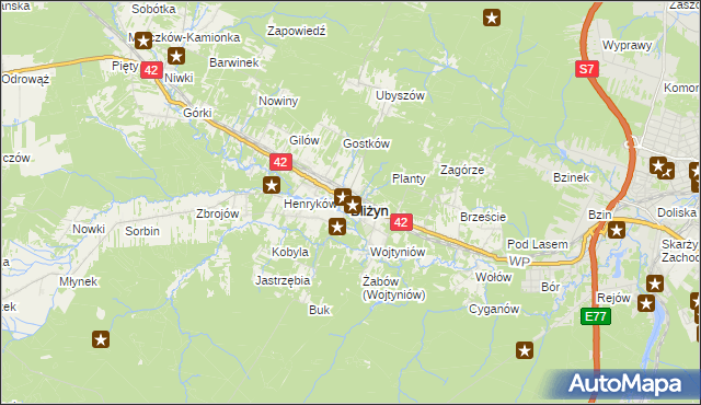 mapa Bliżyn, Bliżyn na mapie Targeo