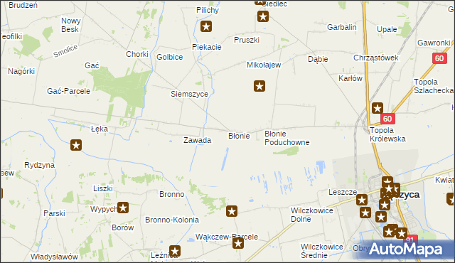 mapa Błonie gmina Łęczyca, Błonie gmina Łęczyca na mapie Targeo