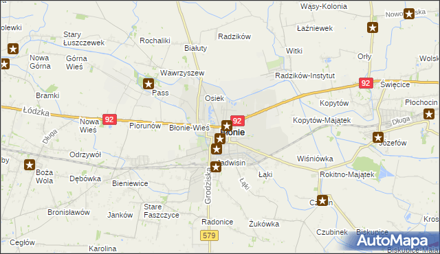 mapa Błonie powiat warszawski zachodni, Błonie powiat warszawski zachodni na mapie Targeo