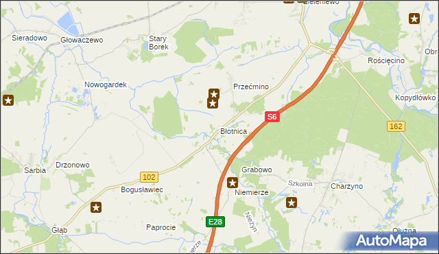 mapa Błotnica gmina Kołobrzeg, Błotnica gmina Kołobrzeg na mapie Targeo