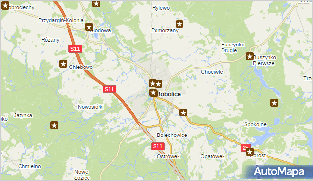 mapa Bobolice powiat koszaliński, Bobolice powiat koszaliński na mapie Targeo