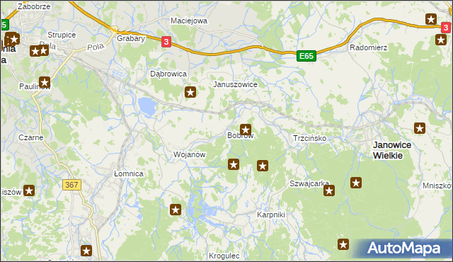 mapa Bobrów gmina Mysłakowice, Bobrów gmina Mysłakowice na mapie Targeo