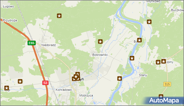 mapa Bobrowniki gmina Otyń, Bobrowniki gmina Otyń na mapie Targeo
