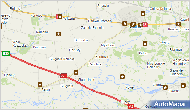 mapa Bobrowo gmina Golina, Bobrowo gmina Golina na mapie Targeo