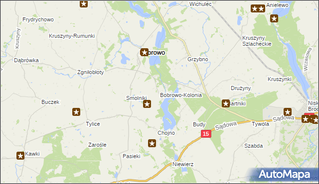 mapa Bobrowo-Kolonia gmina Bobrowo, Bobrowo-Kolonia gmina Bobrowo na mapie Targeo