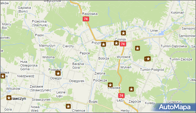 mapa Bobrza, Bobrza na mapie Targeo