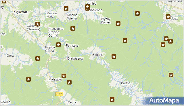 mapa Bodaki gmina Sękowa, Bodaki gmina Sękowa na mapie Targeo