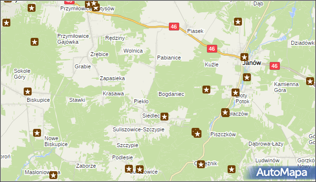 mapa Bogdaniec gmina Janów, Bogdaniec gmina Janów na mapie Targeo