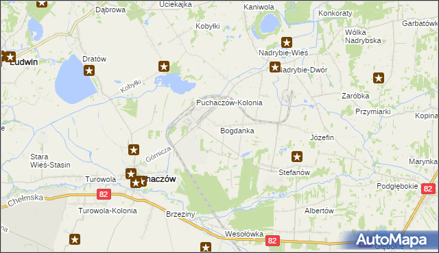 mapa Bogdanka gmina Puchaczów, Bogdanka gmina Puchaczów na mapie Targeo