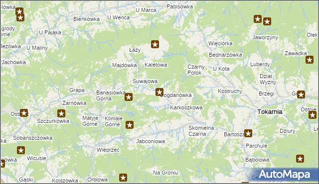 mapa Bogdanówka gmina Tokarnia, Bogdanówka gmina Tokarnia na mapie Targeo