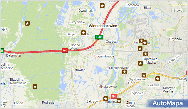 mapa Bogumiłowice gmina Wierzchosławice, Bogumiłowice gmina Wierzchosławice na mapie Targeo
