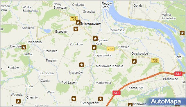 mapa Boguszówka gmina Gniewoszów, Boguszówka gmina Gniewoszów na mapie Targeo