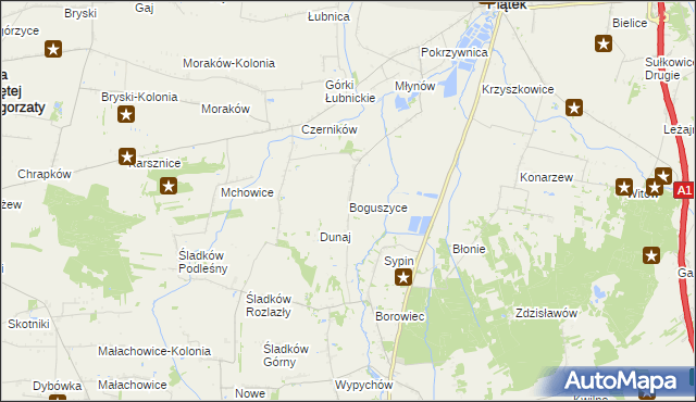 mapa Boguszyce gmina Piątek, Boguszyce gmina Piątek na mapie Targeo
