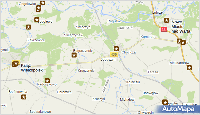 mapa Boguszyn gmina Nowe Miasto nad Wartą, Boguszyn gmina Nowe Miasto nad Wartą na mapie Targeo