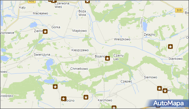 mapa Bojanice gmina Krzemieniewo, Bojanice gmina Krzemieniewo na mapie Targeo