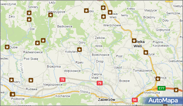 mapa Bolechowice gmina Zabierzów, Bolechowice gmina Zabierzów na mapie Targeo