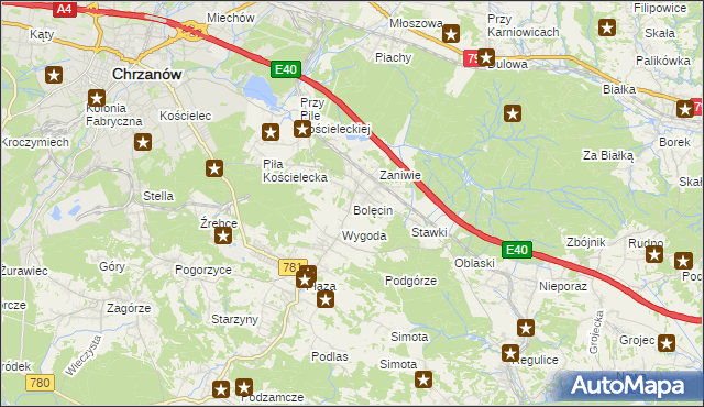 mapa Bolęcin gmina Trzebinia, Bolęcin gmina Trzebinia na mapie Targeo