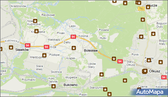 mapa Bolesław powiat olkuski, Bolesław powiat olkuski na mapie Targeo