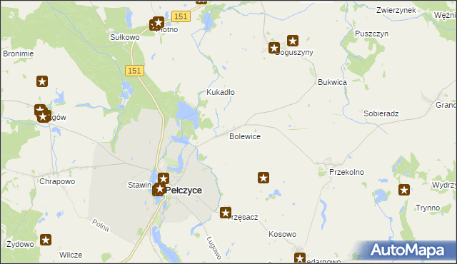 mapa Bolewice gmina Pełczyce, Bolewice gmina Pełczyce na mapie Targeo