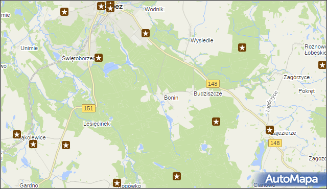 mapa Bonin gmina Łobez, Bonin gmina Łobez na mapie Targeo