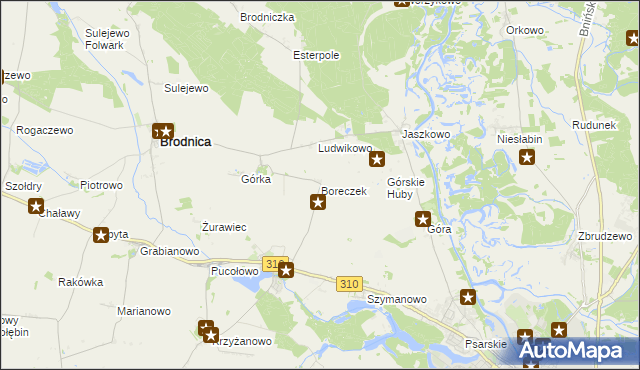 mapa Boreczek gmina Brodnica, Boreczek gmina Brodnica na mapie Targeo
