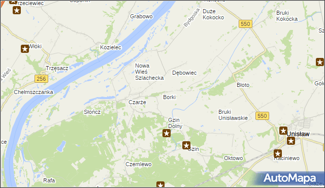 mapa Borki gmina Dąbrowa Chełmińska, Borki gmina Dąbrowa Chełmińska na mapie Targeo