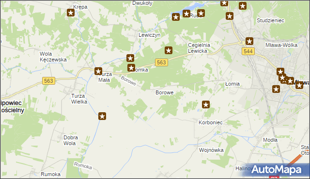 mapa Borowe gmina Lipowiec Kościelny, Borowe gmina Lipowiec Kościelny na mapie Targeo