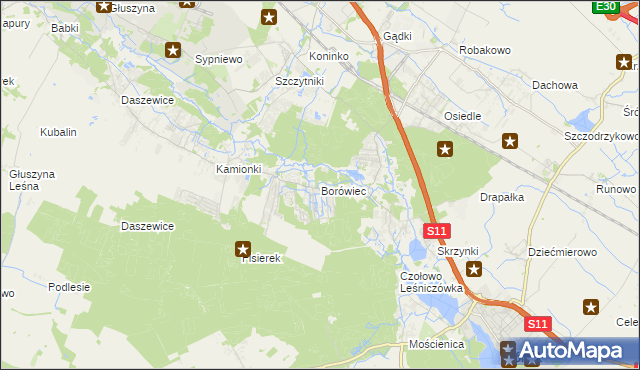 mapa Borówiec gmina Kórnik, Borówiec gmina Kórnik na mapie Targeo