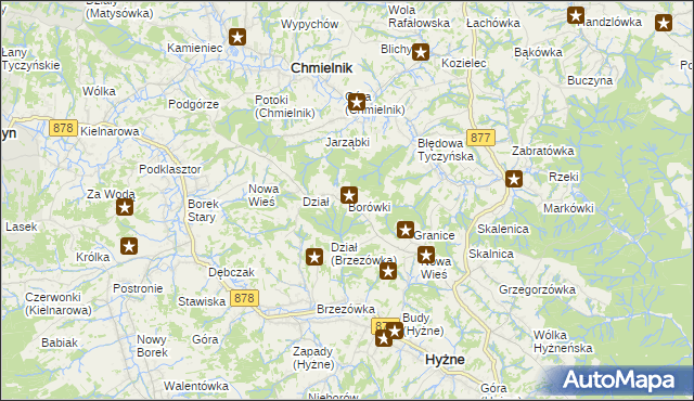 mapa Borówki gmina Chmielnik, Borówki gmina Chmielnik na mapie Targeo