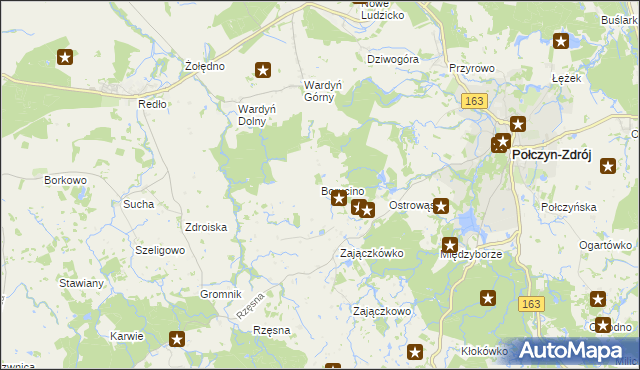 mapa Borucino gmina Połczyn-Zdrój, Borucino gmina Połczyn-Zdrój na mapie Targeo