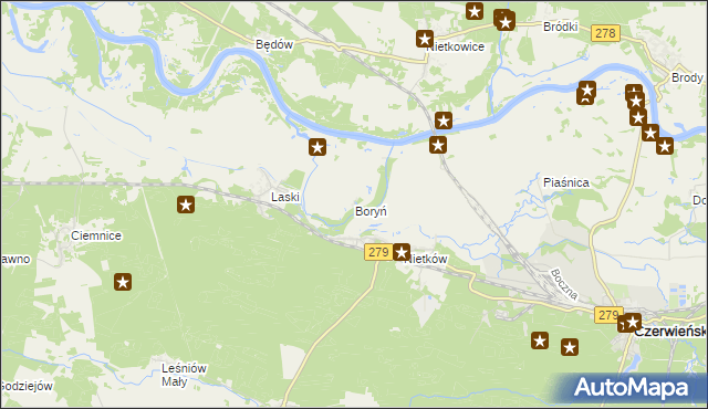 mapa Boryń gmina Czerwieńsk, Boryń gmina Czerwieńsk na mapie Targeo