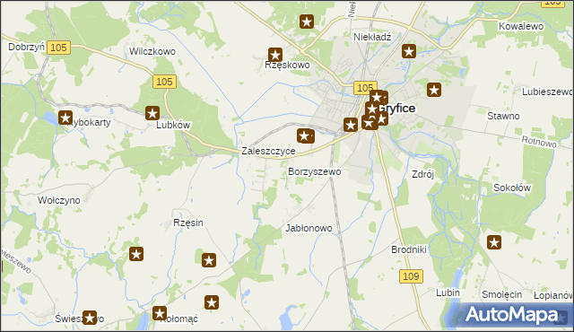 mapa Borzyszewo gmina Gryfice, Borzyszewo gmina Gryfice na mapie Targeo