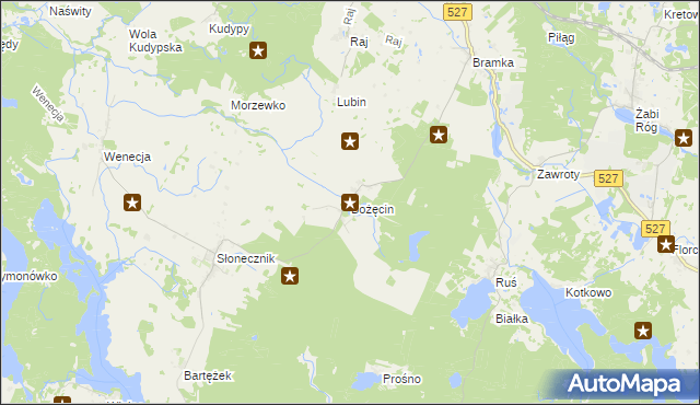 mapa Bożęcin gmina Morąg, Bożęcin gmina Morąg na mapie Targeo