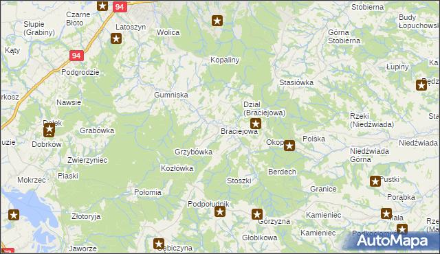 mapa Braciejowa, Braciejowa na mapie Targeo