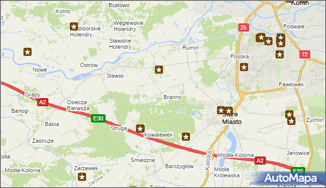 mapa Branno gmina Rzgów, Branno gmina Rzgów na mapie Targeo