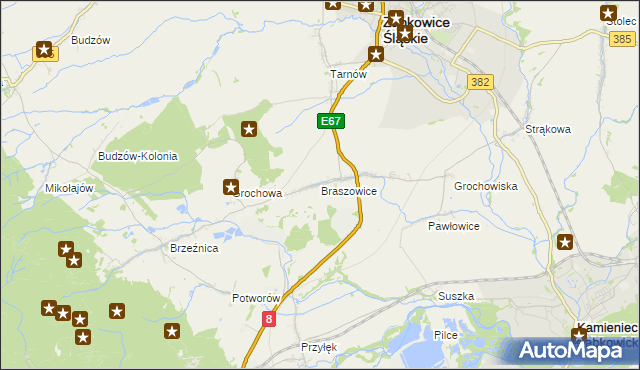 mapa Braszowice, Braszowice na mapie Targeo