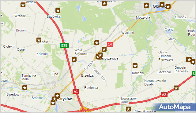 mapa Bratoszewice, Bratoszewice na mapie Targeo