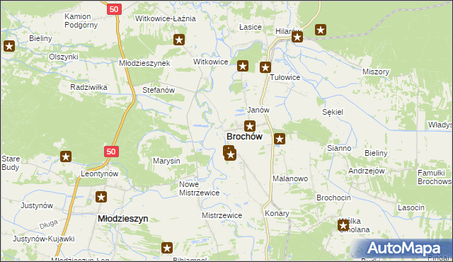 mapa Brochów powiat sochaczewski, Brochów powiat sochaczewski na mapie Targeo