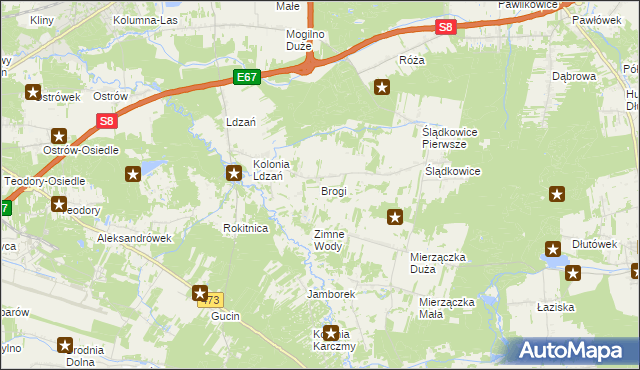 mapa Brogi gmina Dobroń, Brogi gmina Dobroń na mapie Targeo