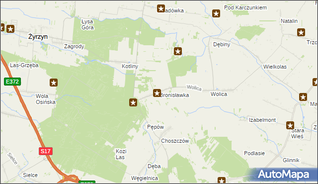 mapa Bronisławka gmina Kurów, Bronisławka gmina Kurów na mapie Targeo